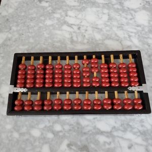 Vintage Wooden ABACUS red Counting Beads metal Accents Math Academia Calculator